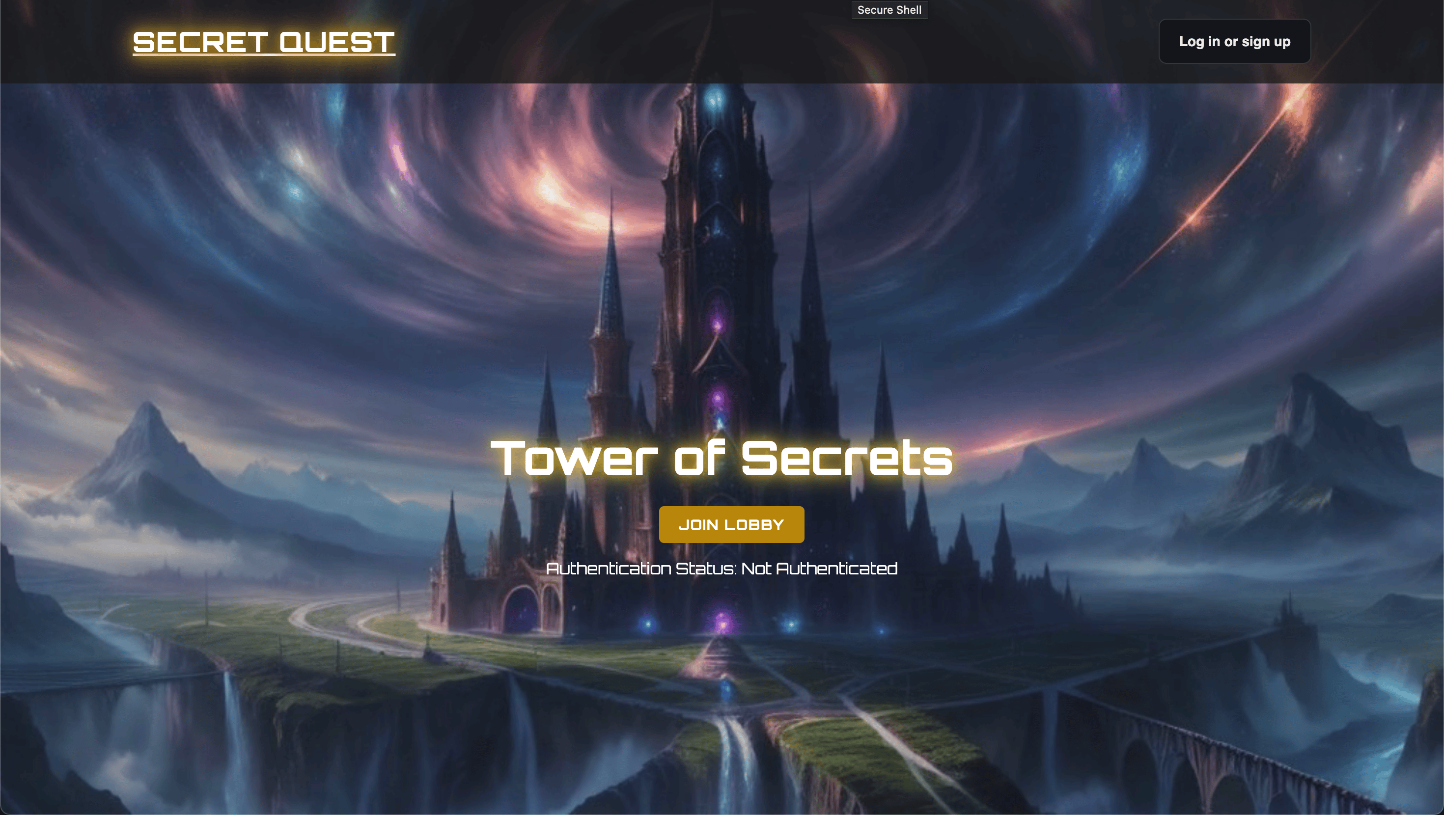 Secret Quest Game Login Page